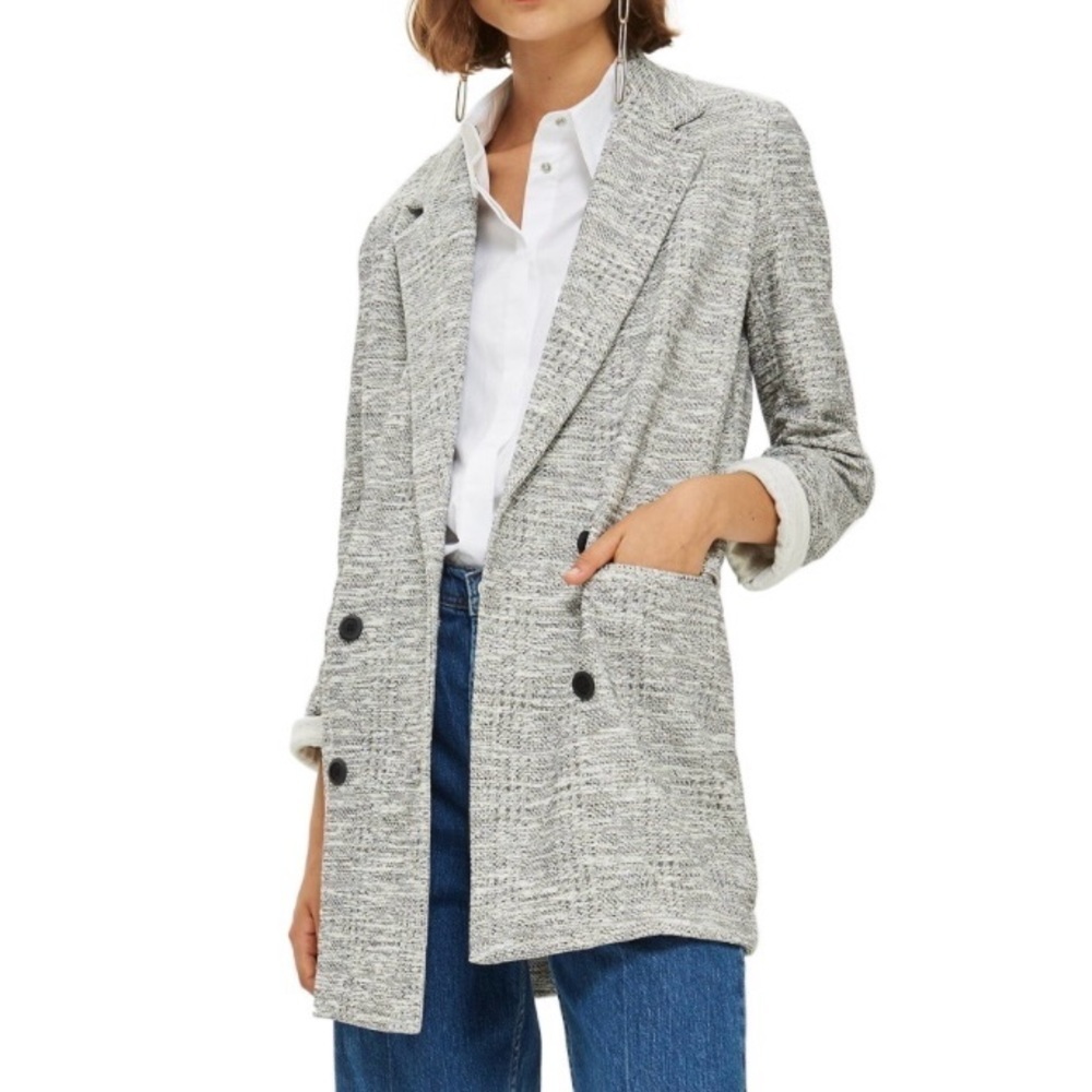 TOPSHOP women's 8 gray marled lightweight oversized double breasted blazer coat